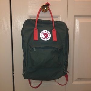 Green and pink fjall raven kanken backpack